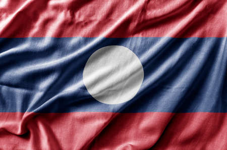 Waving detailed national country flag of Laosの写真素材