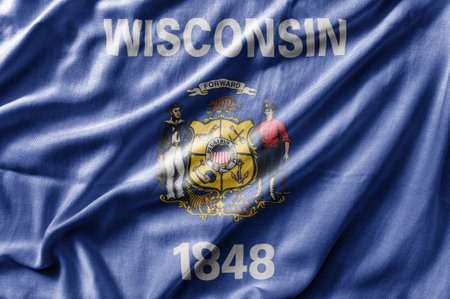 Waving detailed national US country state flag of Wisconsinの写真素材