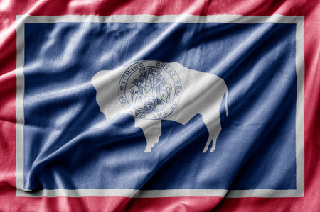 Waving detailed national US country state flag of Wyoming