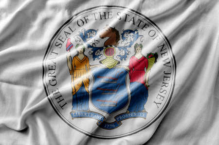 Waving detailed national US country state flag of New Jersey Sealの写真素材