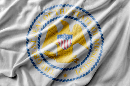 Waving detailed national US country state flag of Mississippi Sealの写真素材