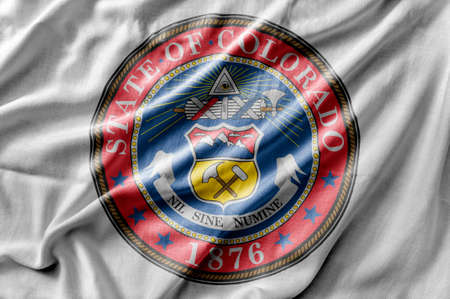 Waving detailed national US country state flag of Colorado Sealの写真素材