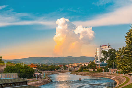 NIS, SERBIA- JUNE 16, 2019: Panoramic view of City of Nis and Nisava River, Serbiaのeditorial素材