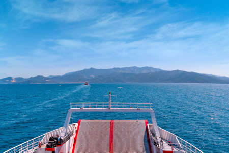 Big ferry boat in the Mediterranean sea with blue skyの写真素材