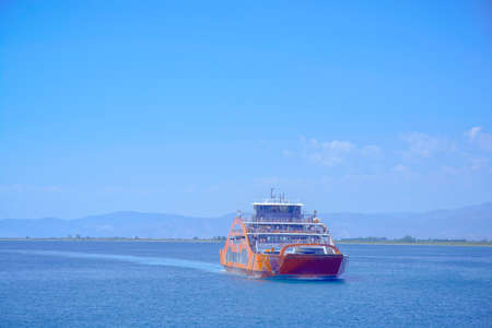 KAVALA, GREECE - AUGUST 21 2018: A ferry boat in the Mediterranean from Kavala in Greece to Thassosのeditorial素材