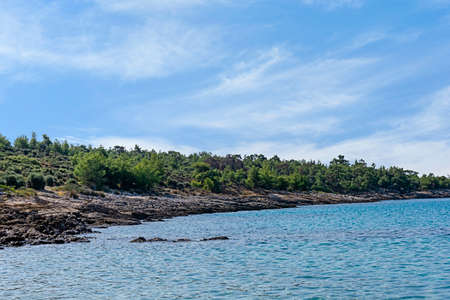 Landscape of Tropical island in Greece with blue skyの写真素材