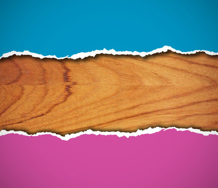 Border of torn paper with wood backgroundの写真素材