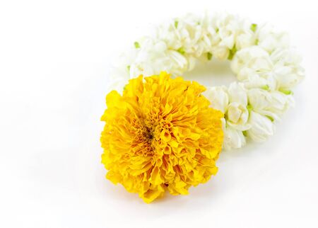 Flower garlands in thai style on white backgroundの写真素材