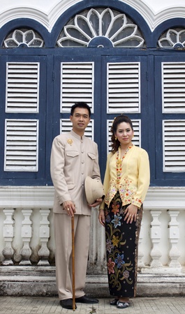 portrait of couple asian smiling with traditional clothing Peranakan dressの写真素材