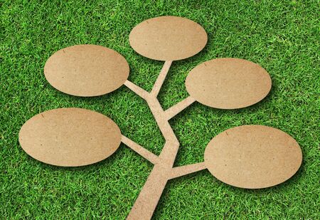 tree recycle paper craft on grass backgroundの写真素材