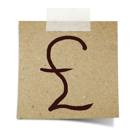 hand draw pound sterling on note taped recycle paper