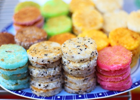  colorful thai dessert  Kanom Babin , made of sliced coconut, arrowroot starch and glutinous rice flour  の写真素材