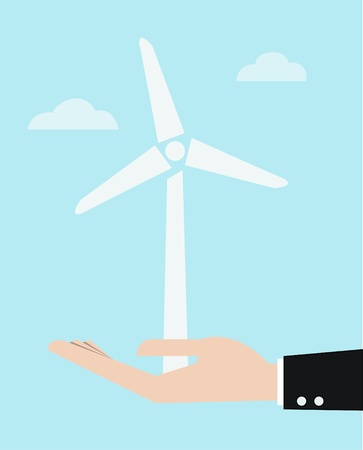 ecology concept with hand give wind power station  vector illustration のイラスト素材