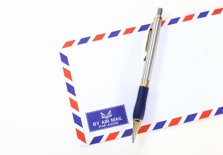 air mail envelope with pen の写真素材