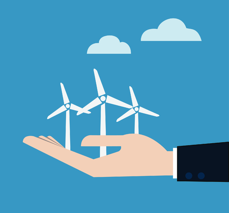 ecology concept with hand give wind power station. のイラスト素材