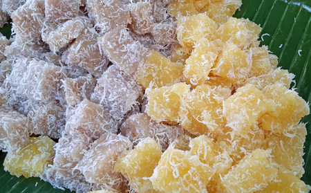 Thai desserts made of banana and maniocの写真素材