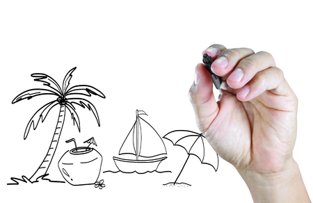 hand drawing travel on the tropical beach and seaの写真素材
