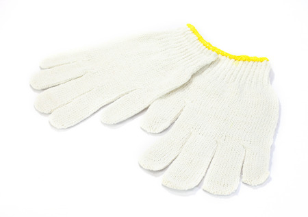 white fabric gloves isolated on white background.の写真素材