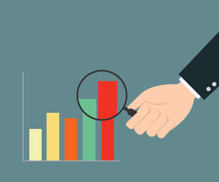 Magnifying glass focusing on business graph のイラスト素材