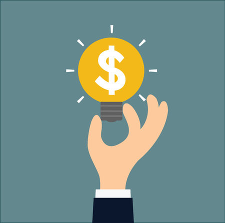 Businessman hand holding light bulb with dollar vector illustration conceptのイラスト素材