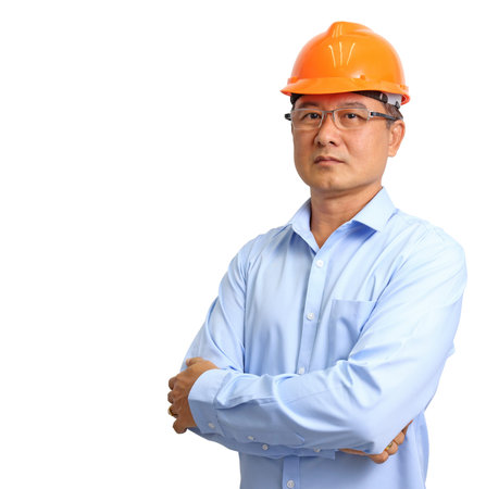 Portrait of an handsome engineer isolated on white