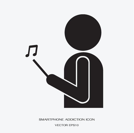 man holding smartphone with music note iconのイラスト素材