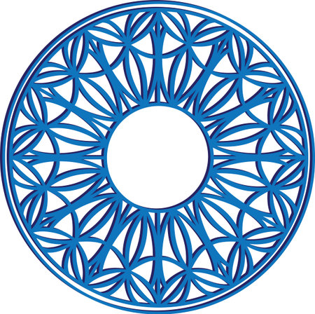 Blue geometric openwork mandala. Isolated vector drawing. Fine lines, ethnic lace pattern.