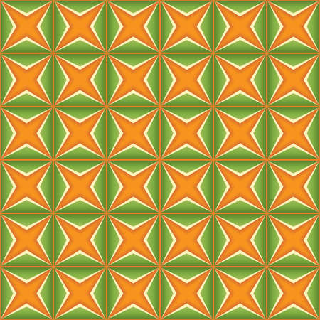 Orange-green geometric seamless vector pattern. Pattern with squares and triangles. Tile and grate. Citrus bright pattern for fabric and paper.のイラスト素材