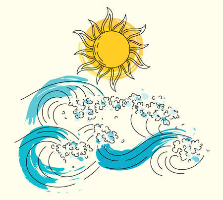 Black vector lineart background aquamarine sea waves with splashes on backgroundのイラスト素材