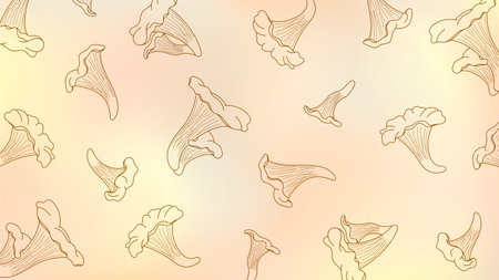 Blurry beige background with chanterelle outlines. Mushroom cream soupのイラスト素材