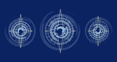 Line art illustration set of stars with a glow on a dark blue backgroundのイラスト素材