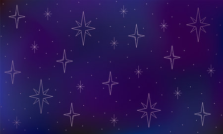 Vector blurred wallpaper night starry sky. Line art and mesh in blue and purpleのイラスト素材
