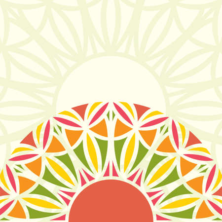 Vector square background with a piece of colored ethnic solar mandalaのイラスト素材