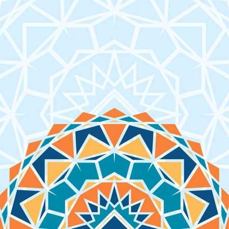 Vector square background with a piece of colored ethnic geometric mandalaのイラスト素材