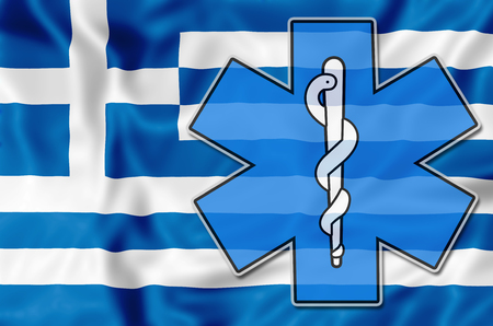 greek Health Care. With Greece Flag and Health symbol.の写真素材