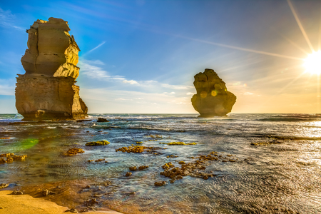 Gibson Steps beach at sunset in Port Campbell National Park on the Great Ocean Road, Victoria state, Australia.の写真素材
