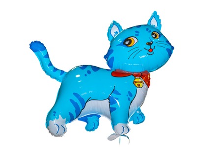 Balloon cat blue toy with red bow isolated on white .の写真素材