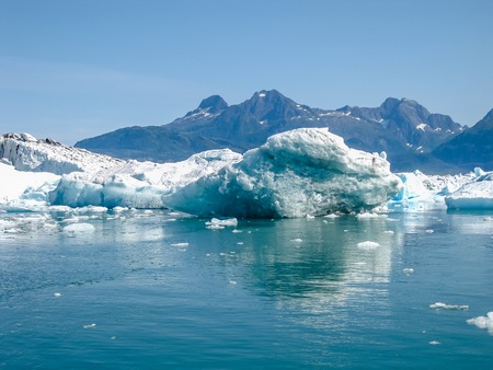 Sea covered with floating ice seen from the cruise in Alaska Marine Highway, Prince William Sound in summer. Alaska, Usa.の写真素材