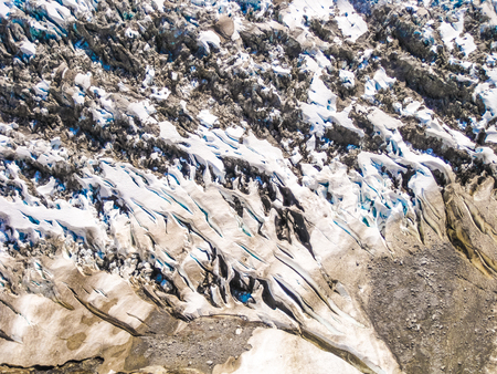 Aerial view of a glacier in the landscape of Wrangell -St. Elias National Park, Alaska, U.S. .の写真素材