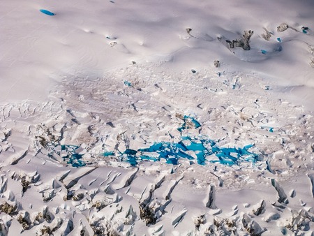 Aerial view of a glacier in the landscape of Wrangell -St. Elias National Park, Alaska, U.S. .の写真素材
