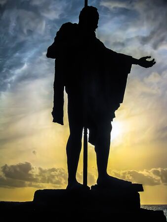 Guanche Kings, one of the nine aboriginal kings in the Plaza de la Candelaria next to the Church of Our Lady of Candelaria, Tenerife island, Canary, Spain. Peace and wisdom concept.の写真素材