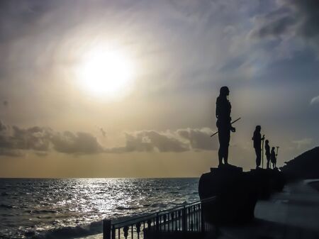 Guanche Kings, the statues of the nine aboriginal kings in the Plaza de la Candelaria next to the Church of Our Lady of Candelaria, Tenerife island, Canary, Spain.の写真素材