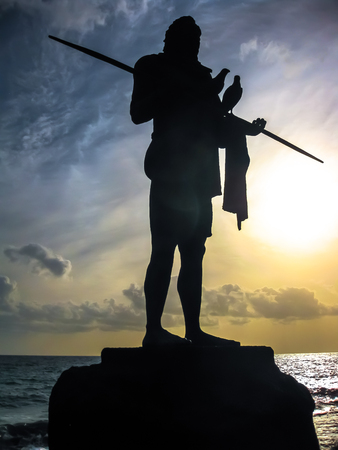 Guanche Kings, one of the nine aboriginal kings in the Plaza de la Candelaria next to the Church of Our Lady of Candelaria, Tenerife island, Canary, Spain. Peace and wisdom concept. -.の写真素材
