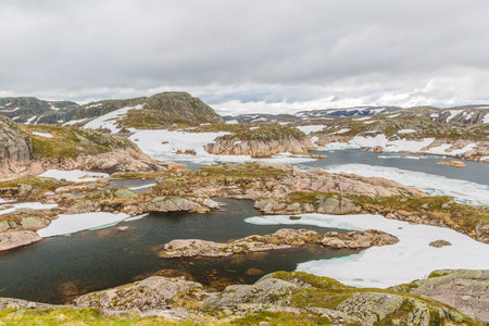 Norway mountain landscape. Lysevegen scenic road in spring FV 500: Sirdal to Kjerag, Norway, Europe.の写真素材