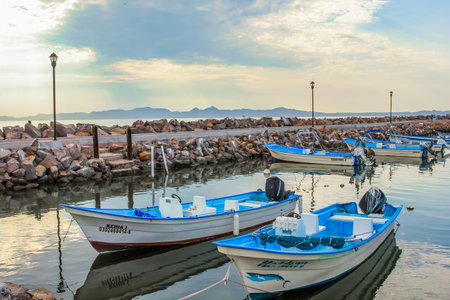 Loreto, Baja California Sur, Mexico - August 22, 2013: Boats docked at the port of Loretoのeditorial素材