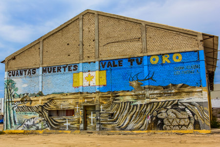 La Paz, Baja California Sur, Mexico - September 1, 2013: Graffiti in town by Adriana Velazoueznand Luis Martinez, to protest against the speculation and pollution against the locan enviromentのeditorial素材