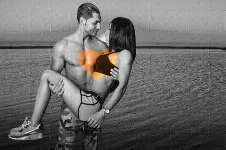 Concept of forgiveness, peace, love found, of romance. The image is sepia except heart in color that is forgiveness.の写真素材