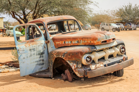 Truck wreck in the desert near Solitaire small town in the desert of Namibia.の写真素材