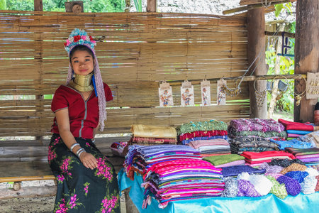 Chiang Rai, Thailand - July 25, 2011: A long neck woman Karen, Padaung tribeのeditorial素材