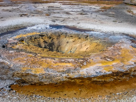 Close up of colorful mud crater in Yellowstone National Park, Wyoming, United States.の写真素材
